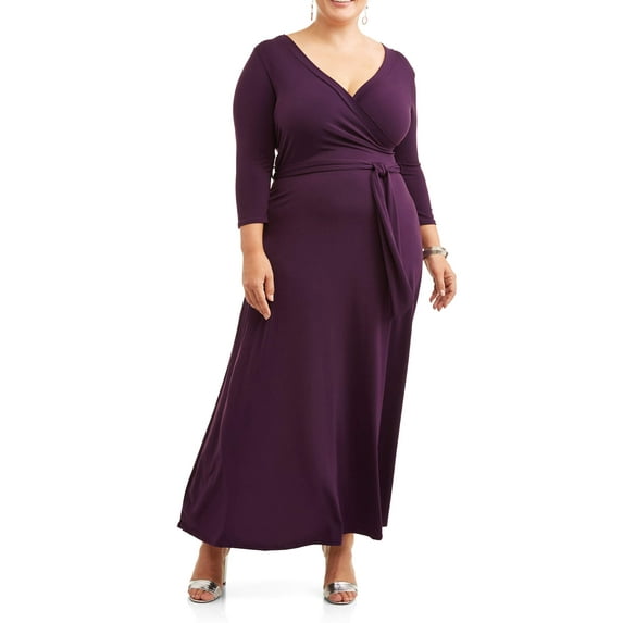 Ella Samani Plus Size Wrap Dress with ¾-Sleeves