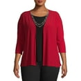 thumbnail image 1 of Ella Samani Women's Plus Size 3/4 Sleeve Cardigan with Necklace, 1 of 6