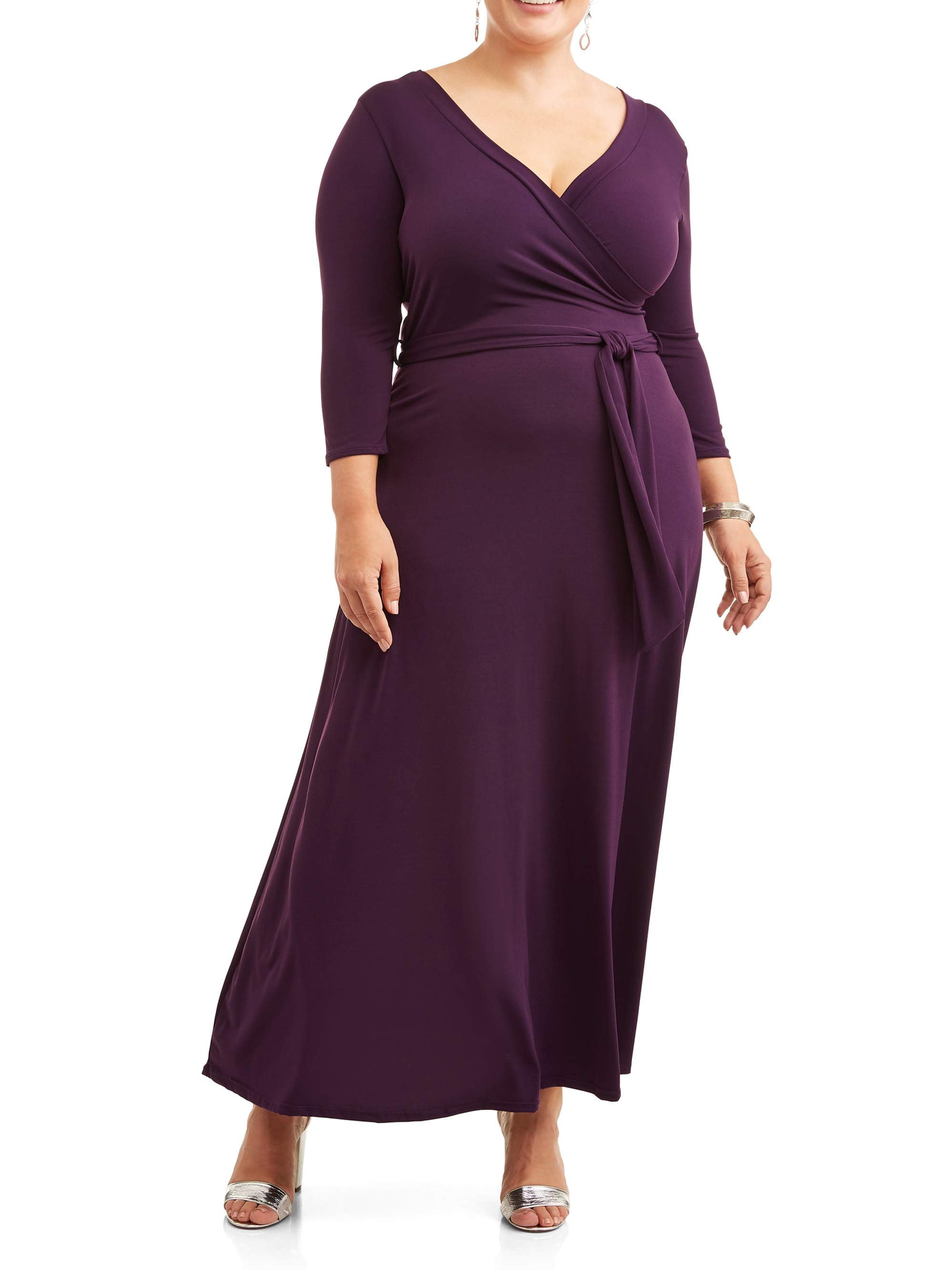 Ella Samani Women's Plus Size 3/4 Sleeve Classic Wrap Dress - Walmart.com