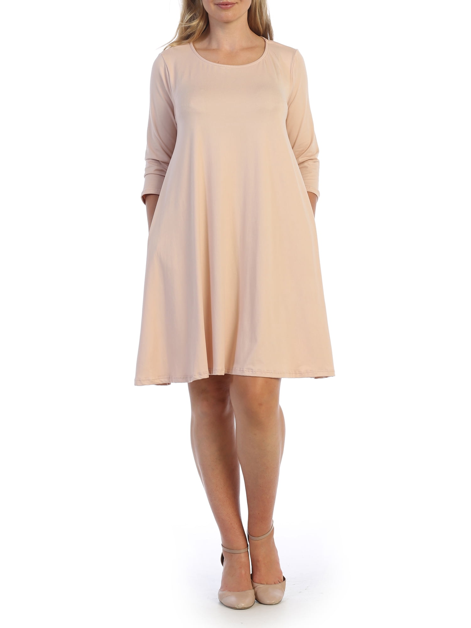 Ella Samani Women's Plus Size 3/4 Sleeve T-Shirt Dress with Pockets on the  Side.