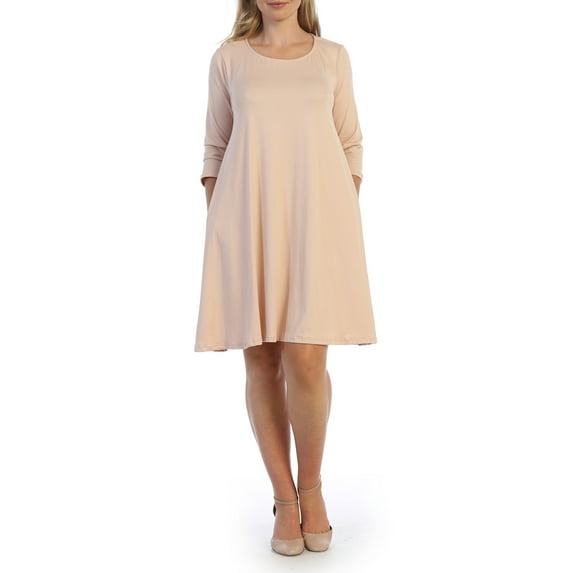 Ella Samani Women's Plus Size 3/4 Sleeve T-Shirt Dress with Pockets on the Side.