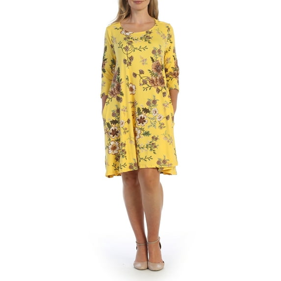 Ella Samani Women's Plus Size 3/4 Sleeve T-shirt Dress with Pockets on the Side.