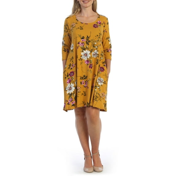Ella Samani Women's Plus Size 3/4 Sleeve T-shirt Dress with Pockets on the Side.