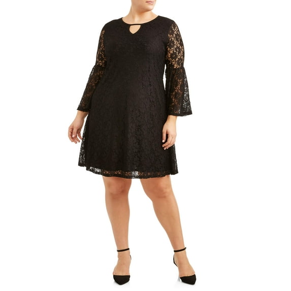 Ella Samani Women's Plus Size Bell Sleeve All Over Lace Dress