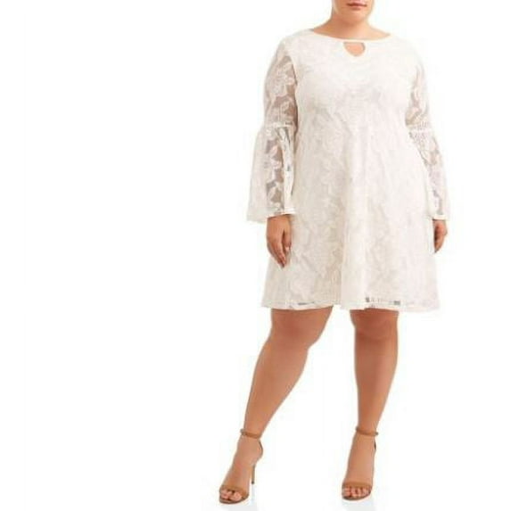 Ella Samani Women's Plus Size Bell Sleeve All Over Lace Dress