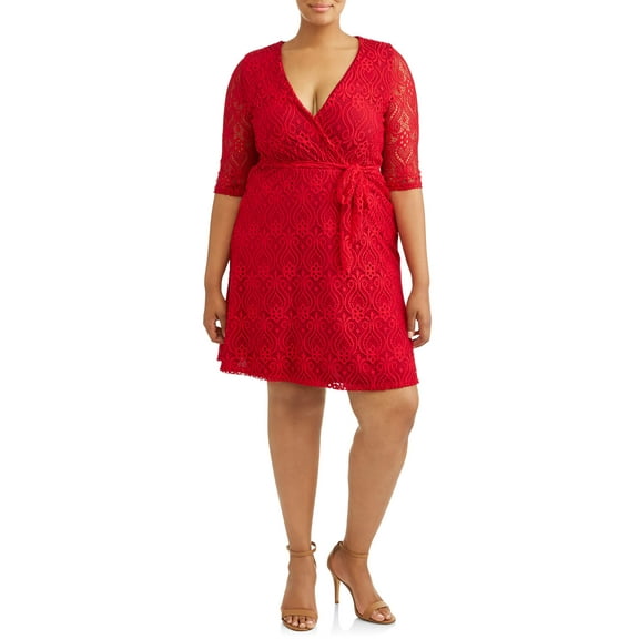 Ella Samani Women's Plus Size Elbow Sleeve Lace Bust Dress