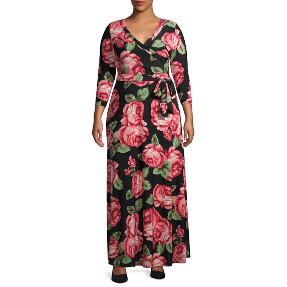 Ella Samani Women's Plus Size Floral Wrap Maxi Dress