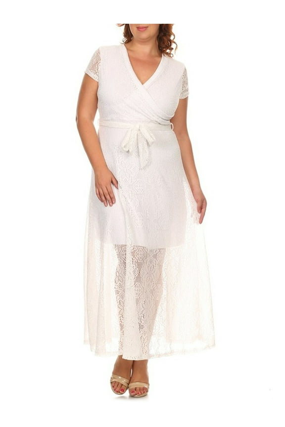 Women's Plus Size Lace Wrap Maxi Dress with Tie Waist