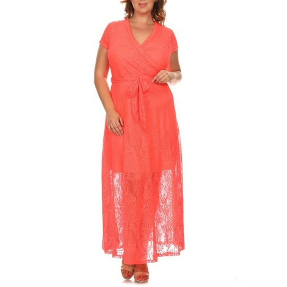 Ella Samani Women's Plus Size Lace Wrap Maxi Dress with Tie Waist