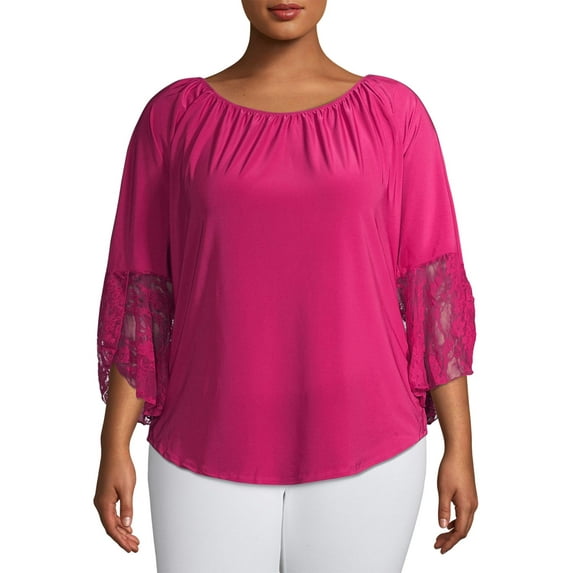 Ella Samani Women's Plus Size Long Lace Bell Sleeve Top