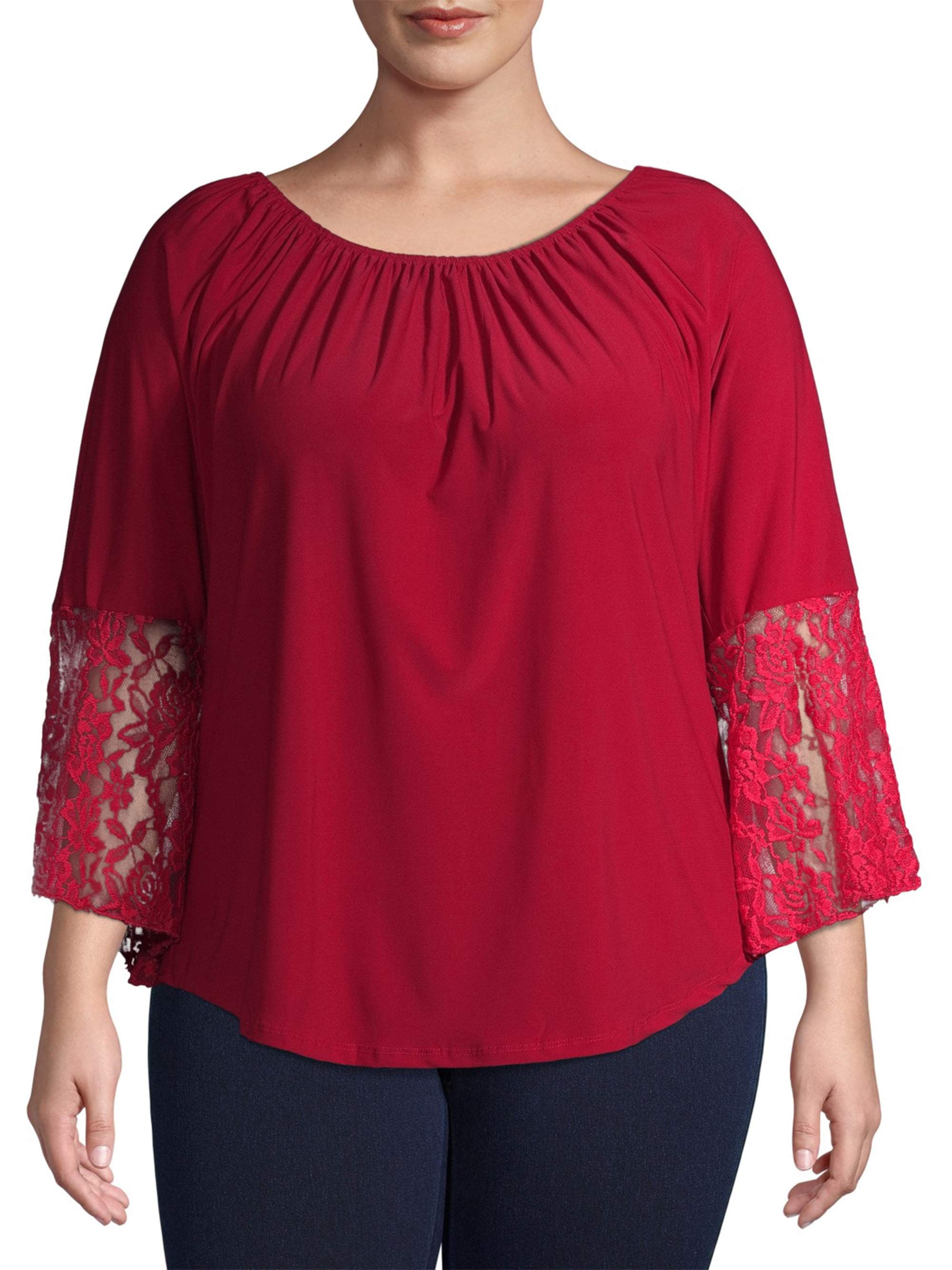 Ella Samani Women's Plus Size Long Lace Bell Sleeve Top