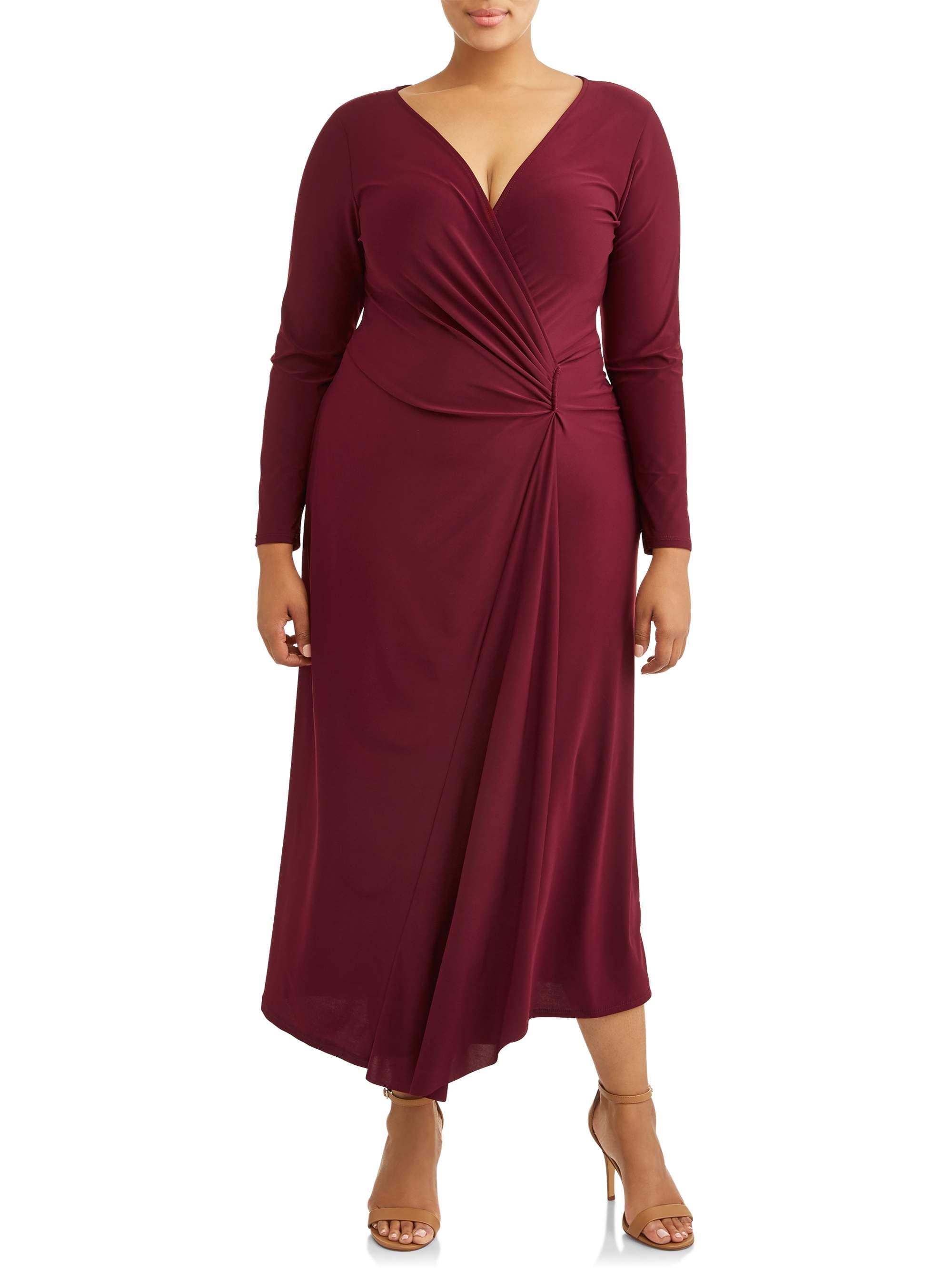 Ella Samani Women'S Plus Size Long Sleeve Surplice Maxi Dress With  Embellishment - Walmart.Com
