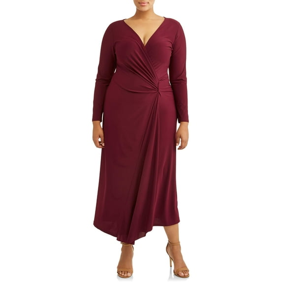 Ella Samani Women's Plus Size Long Sleeve Surplice Maxi Dress with Embellishment