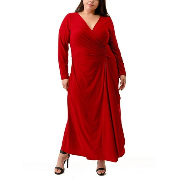 Ella Samani Women's Plus Size Long Sleeve Surplice Maxi Dress with Embellishment