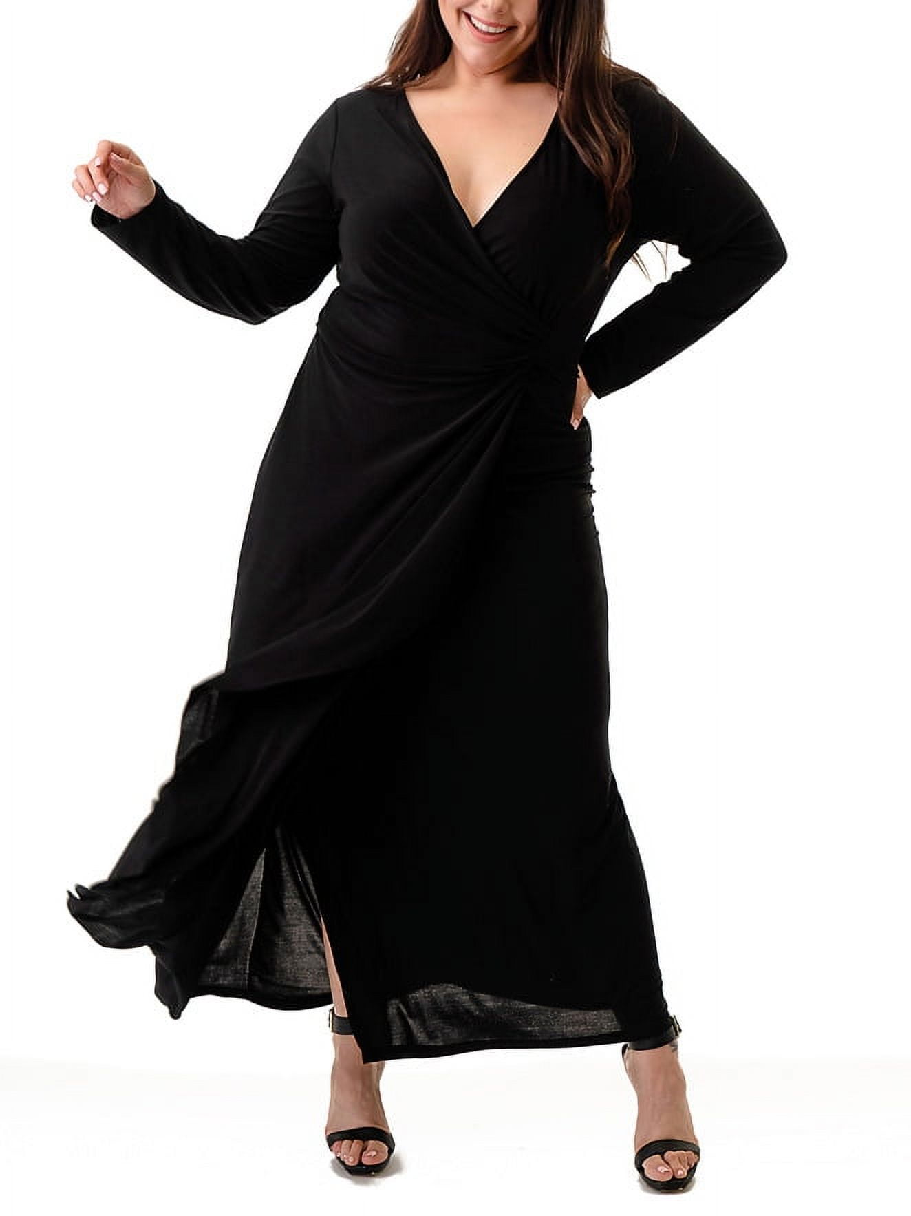 Plus Size Surplice Long Sleeve Slit Maxi Dress