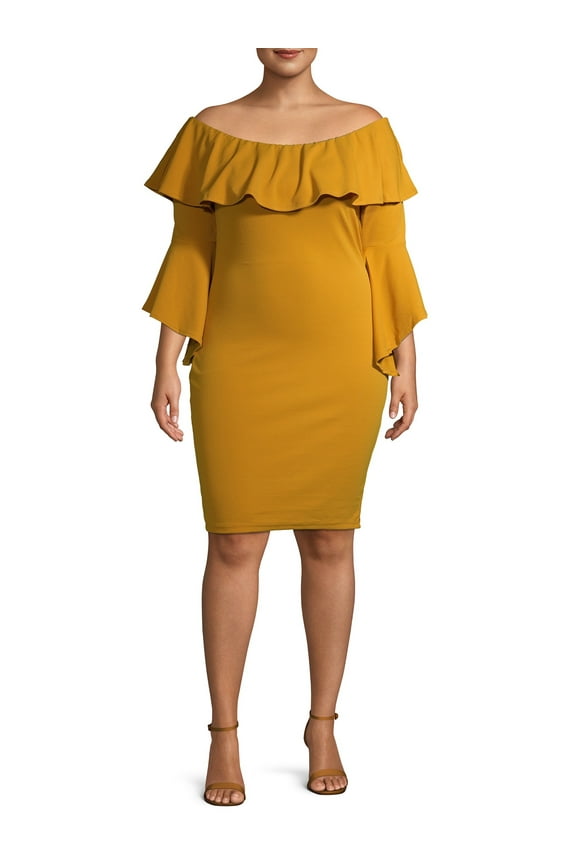 Women's Plus Size Off the Shoulder Bell Sleeve Dress