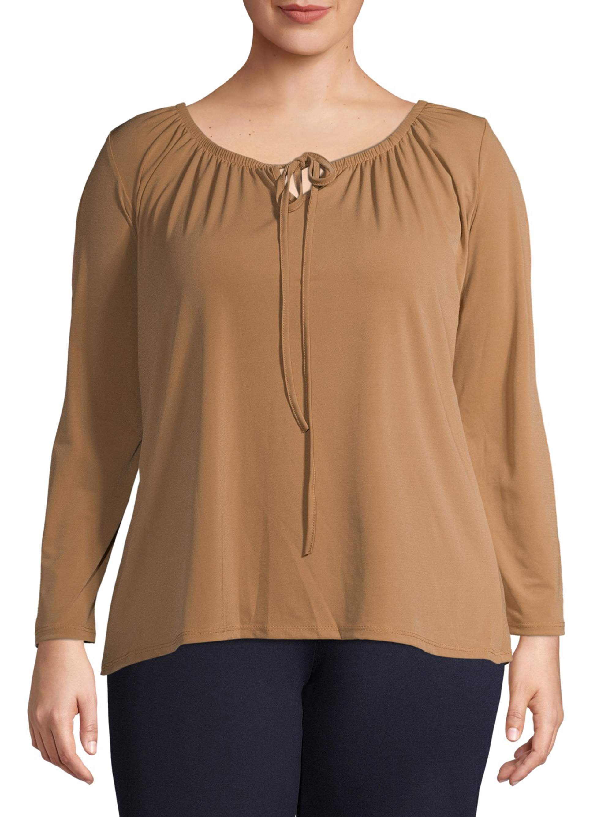 Ella Samani Women's Plus Size Tie Front Long Sleeve Top