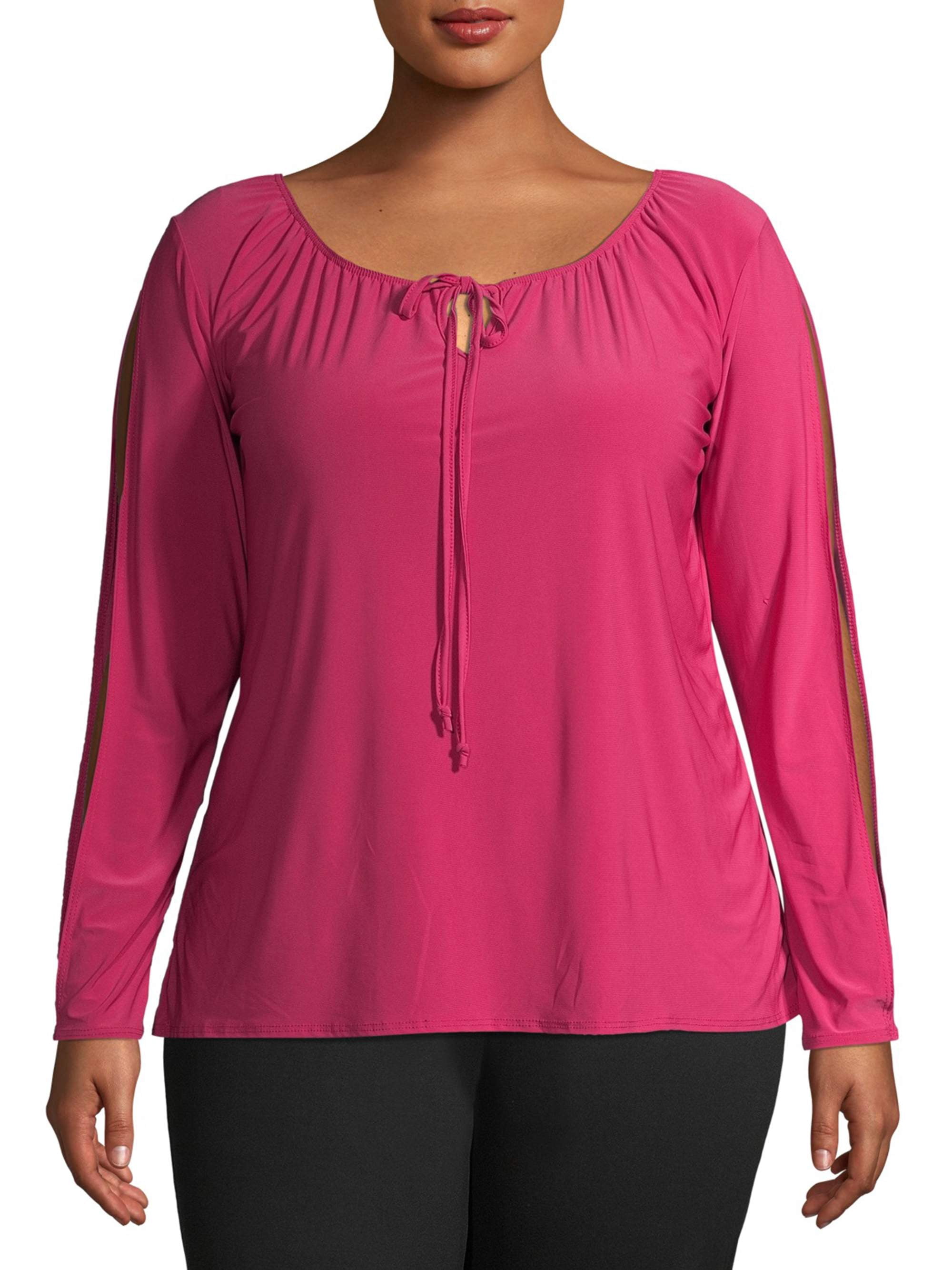 Ella Samani Women's Plus Size Tie Front Long Sleeve Top