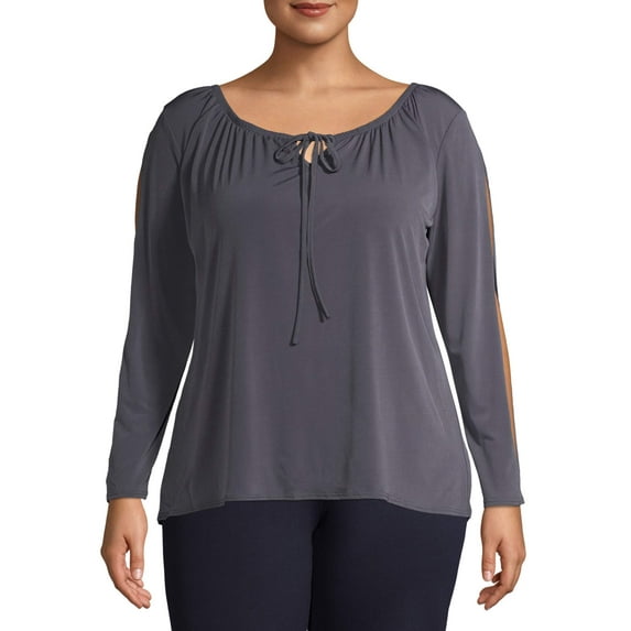 Ella Samani Women's Plus Size Tie Front Long Sleeve Top