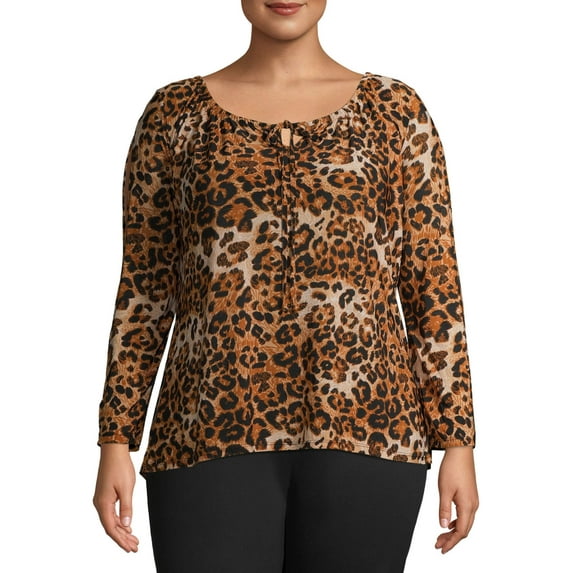 Ella Samani Women's Plus Size Tie Front Long Sleeve Top