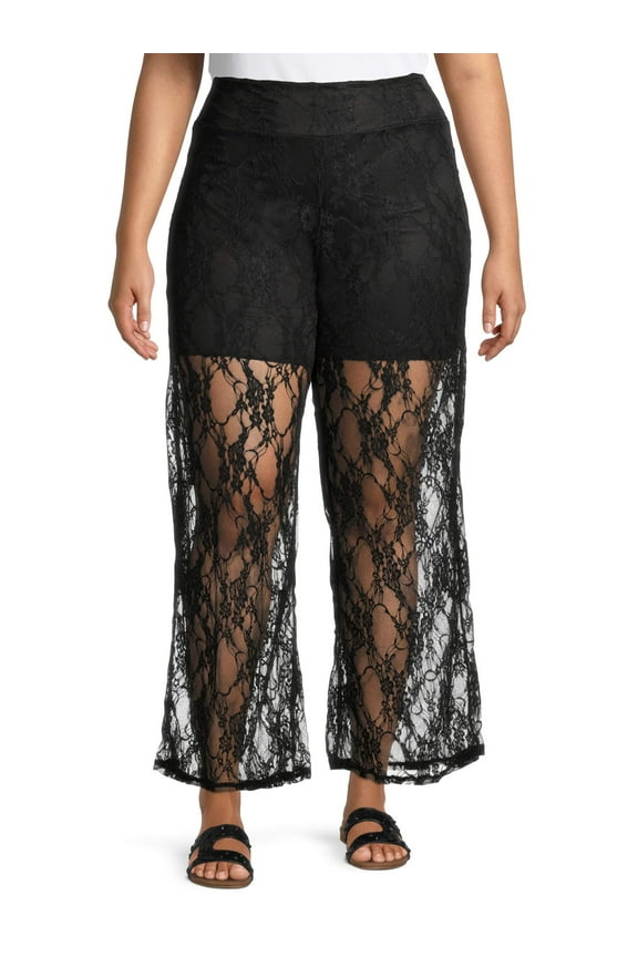 Women's Plus Size Wide Leg Lined Lace Pants
