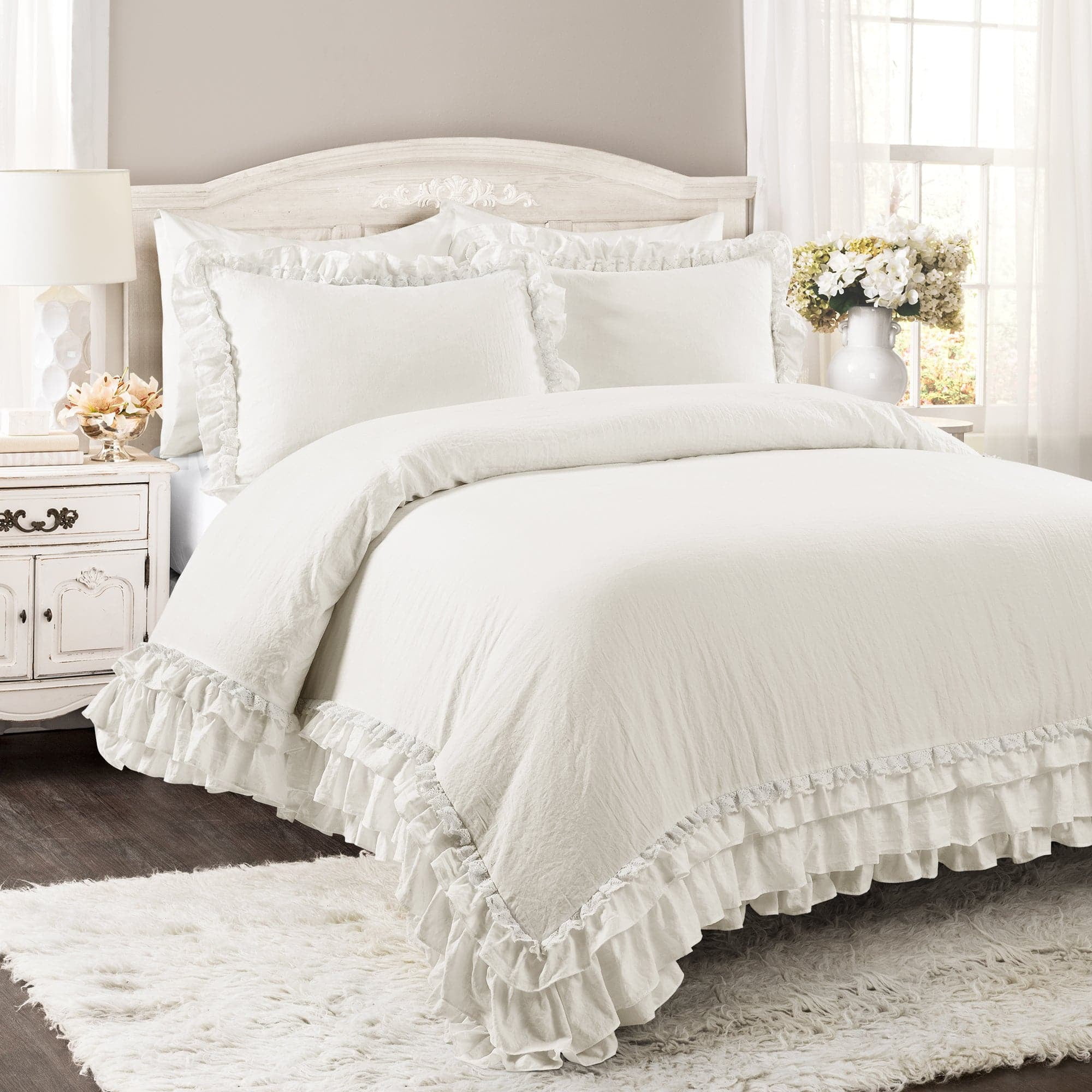 Ella Shabby Chic Ruffle Lace Comforter Set, Multiple Colors