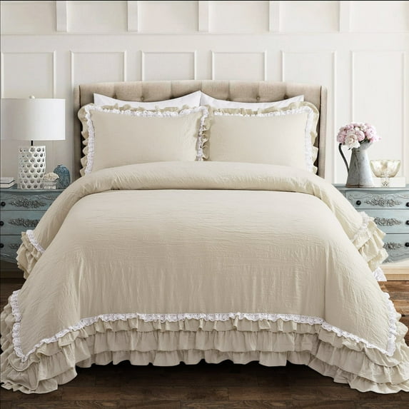 Ella Shabby Chic Ruffle Lace Comforter Set, Multiple Colors