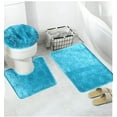 Ella Solid Turquoise 3 Piece Bathroom Rug Set, Contour 18x18" Rug 18x30