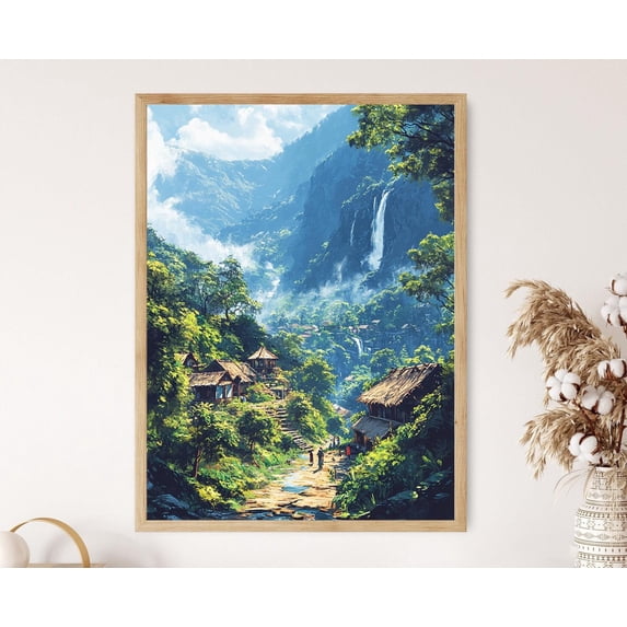 Waterfall Only Ella Village Art Sri Lankan Nature Waterfall Scene Illustration Poster ...