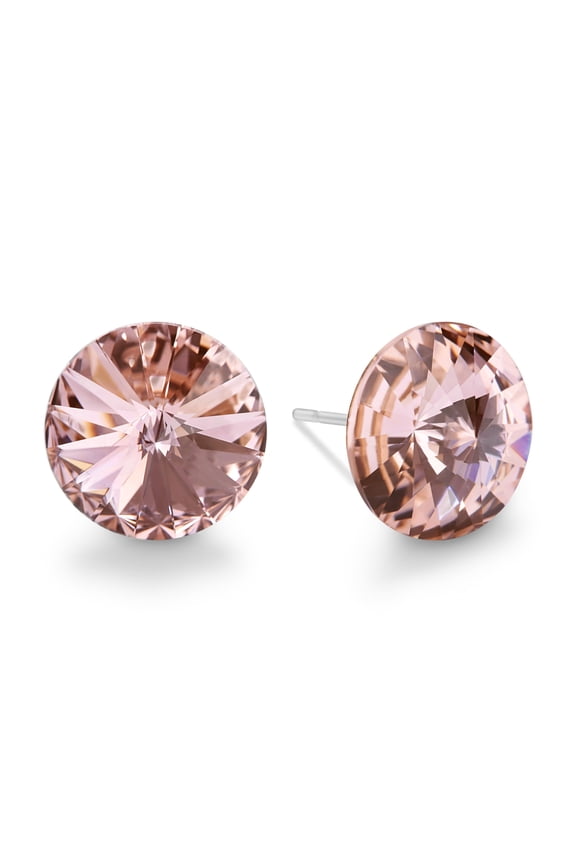 Ella Vintage Rose Crystal Stud Earrings - 10mm Rivoli Cut, Genuine Crystals, Hypoallergenic, Tarnish-Free Stainless Steel