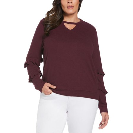 Ella Womens Plus Knit Cut Out Blouse