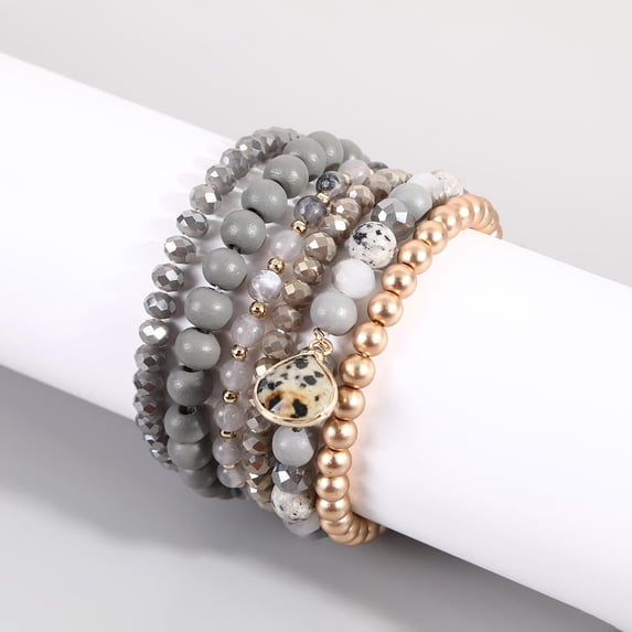 Ella and Elly Plus 6 Piece Beaded Stretch Bracelet Set With Charm