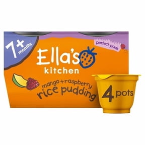 Ella's Kitchen Organic Mango+Raspberry Rice Pudding Baby Pot 7m+, 4 x 80g, British Import (Pack of 2)