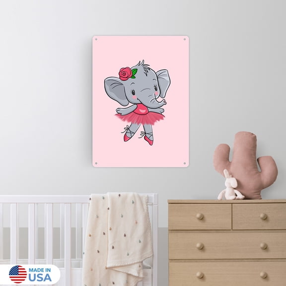 Ella the Elephant Metal Sign Wall Decor by Dancing Littles Jungle - Size 12x16 inch