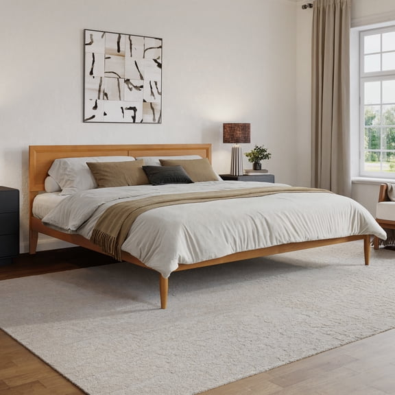 Ellarie King Wood Platform Bed in Light Toffee