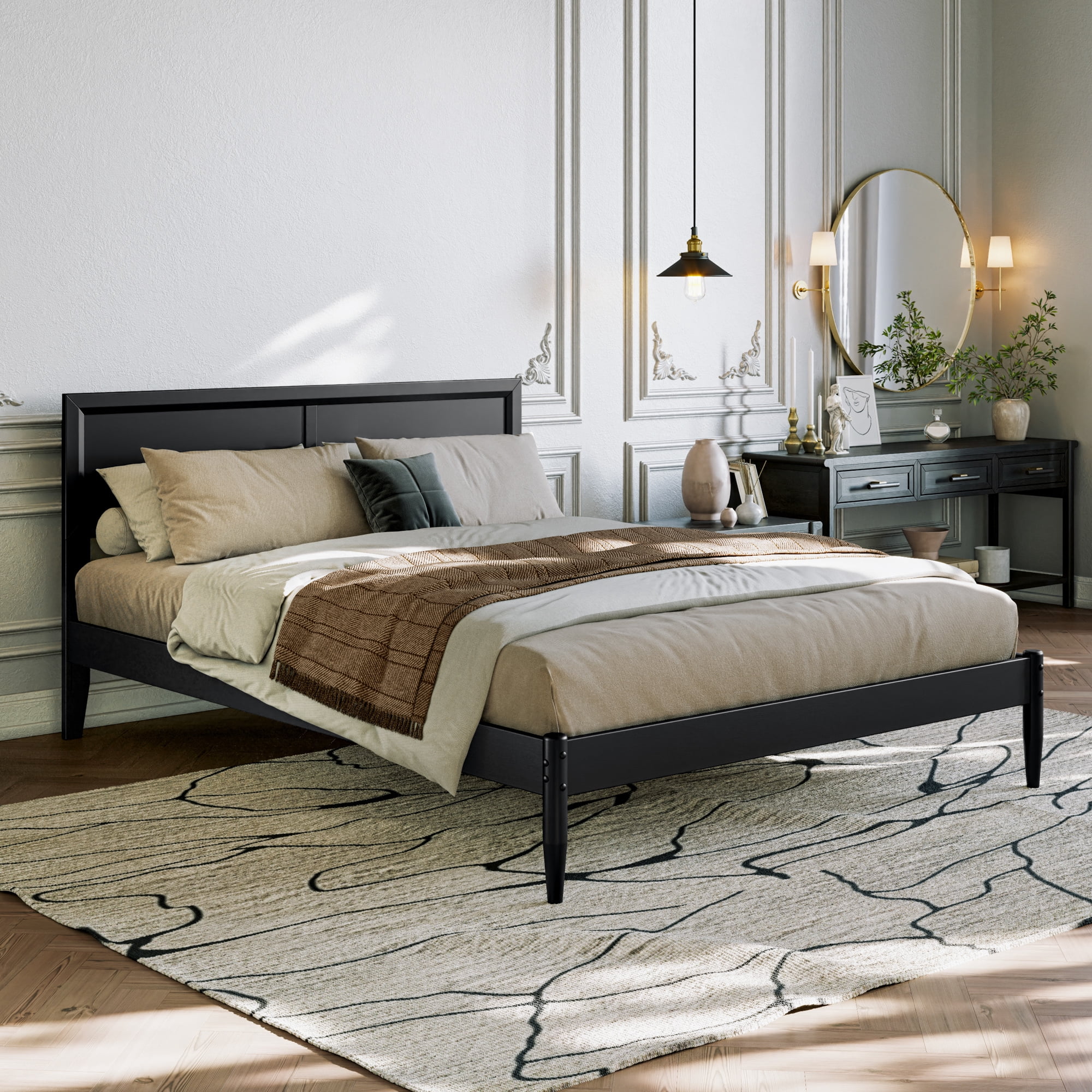 Ellarie Queen Solid Wood Platform Bed in Black - Walmart.com