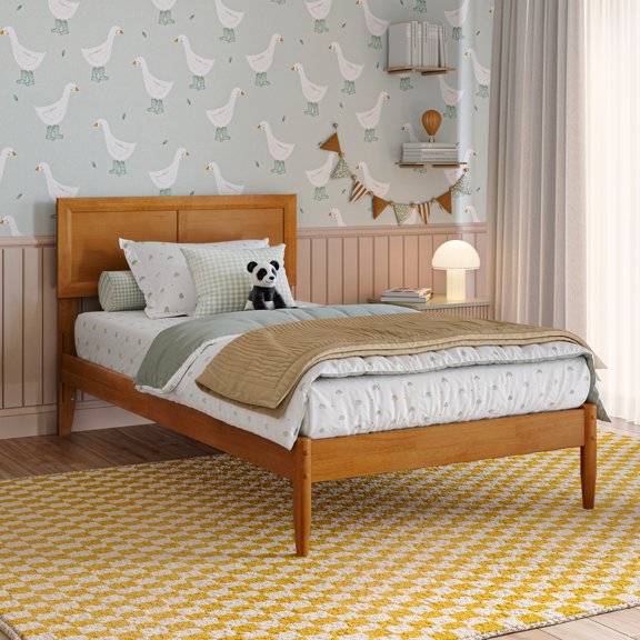 Ellarie Twin Solid Wood Platform Bed in Light Toffee