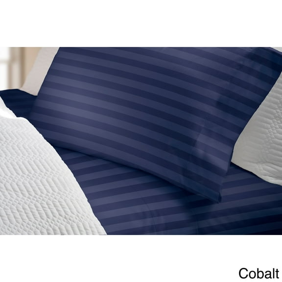 Elle 300 Thread Count Cotton Damask Stripe Bed Sheet Set Navy Full