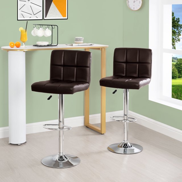 Elle Adjustable Swivel Bar Stools Set of 2, Leather Bar Stools Set of 2