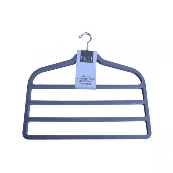 Elle Décor 4-Tier Non-Slip Velvet Pant Hangers, Set of 3