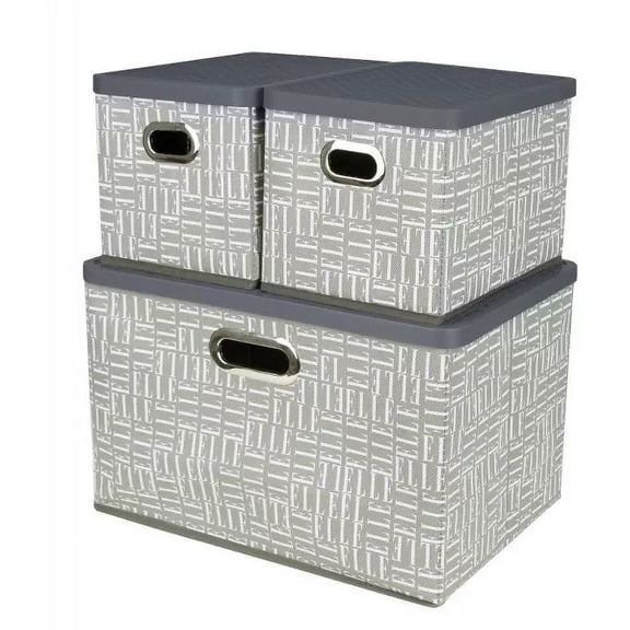 Elle Dcor Foldable Storage Bins with Lids, Stackable Collapsible Storage Containers, Set of 3 Space-Saving Organizers for Home