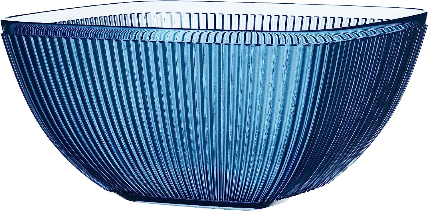 Indigo Blue Ribbed Acrylic Large Serving Bowl, 113-Ounce