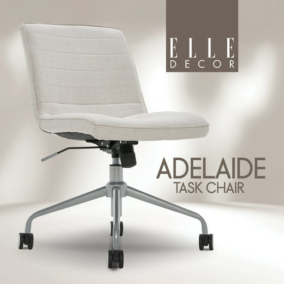 Elle Decor Adelaide Home Office Task Chair, Armless Adjustable Height Desk Accent, Fabric Upholstered Seat and Back, Chrome-Finished Stainless-Steel Base, Off-White
