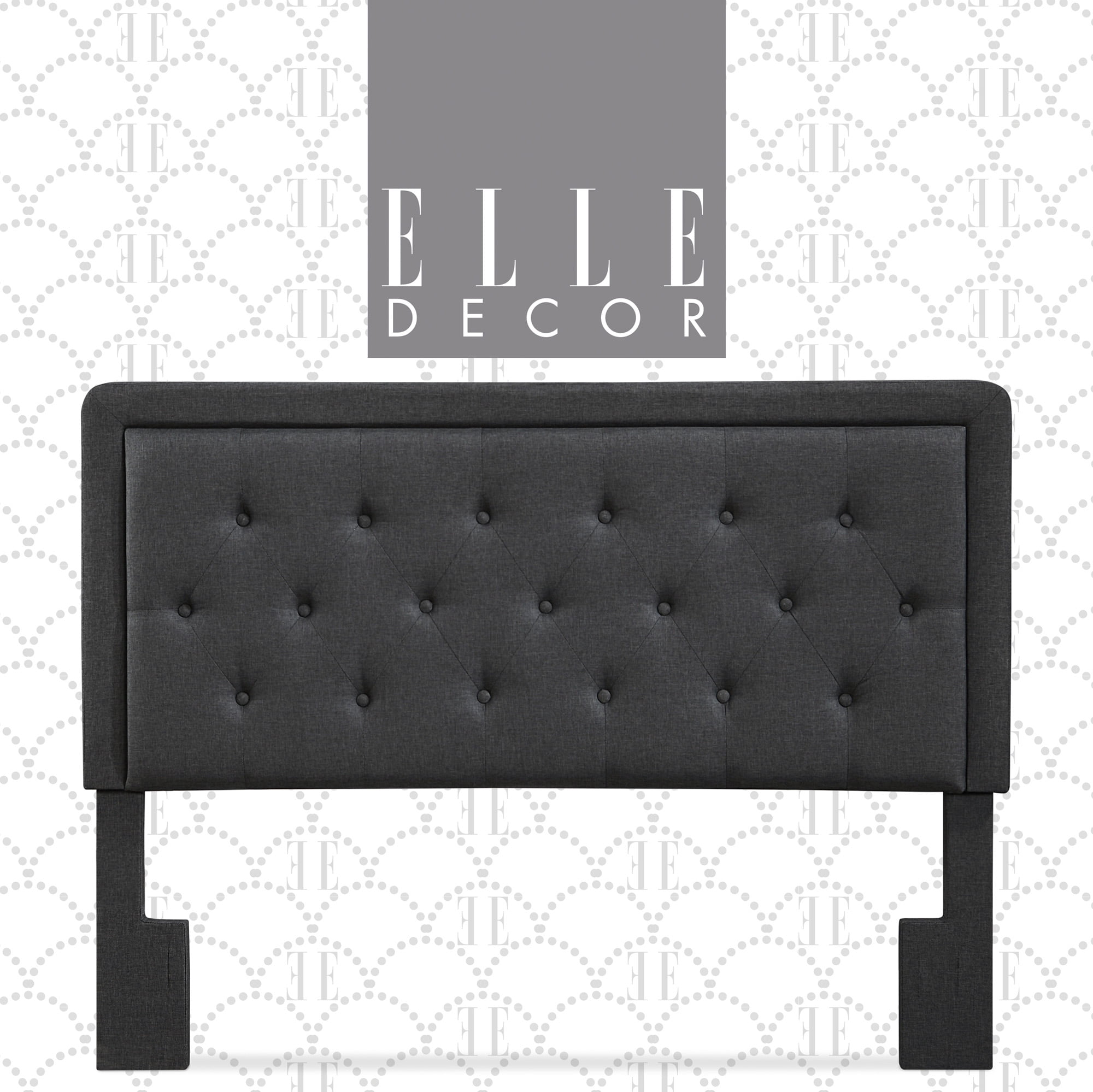 Elle Decor Amery Diamond Stitched Tufted Headboard Queen Size, Charcoal Grey