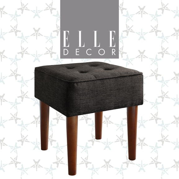 Elle Decor Aria Square Tufted Stool Charcoal Gray