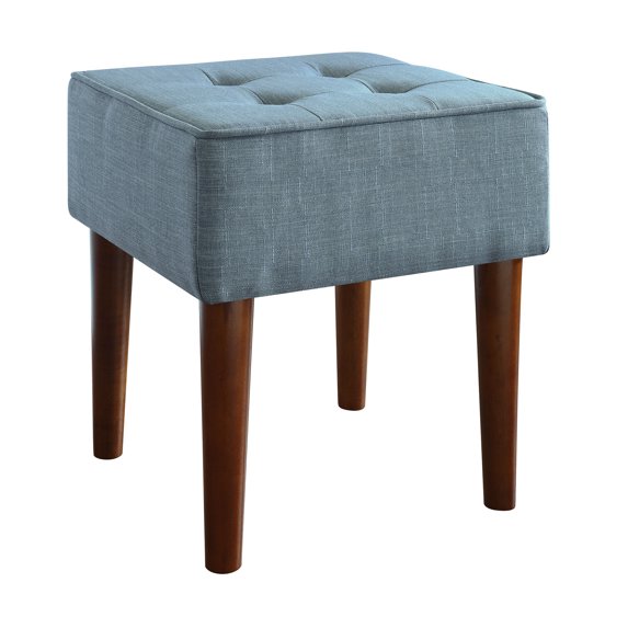 Elle Decor Aria Tufted Upholstered Ottoman Foot Rest Stool, French Blue