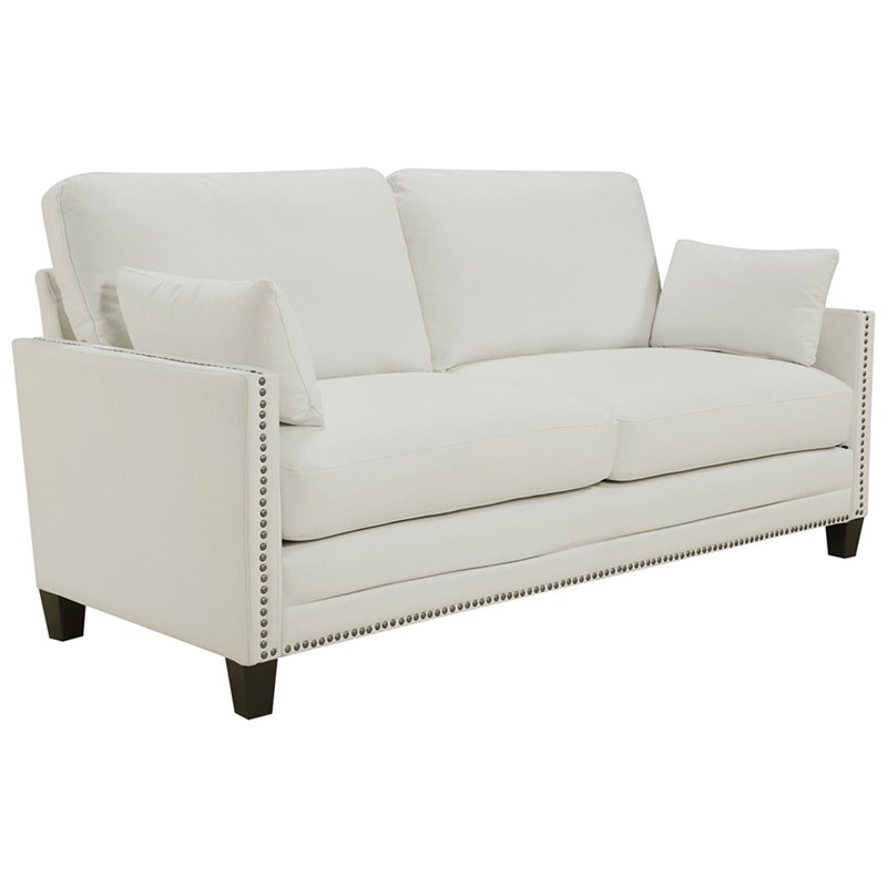 Elle Decor Bella Nailhead Fabric Sofa in French Ivory