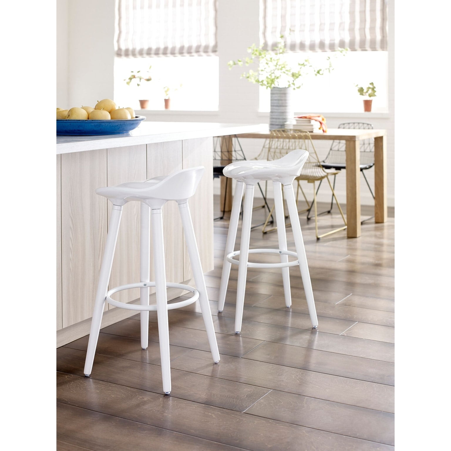 White Curved Seat Mid Century Modern Bar Stool