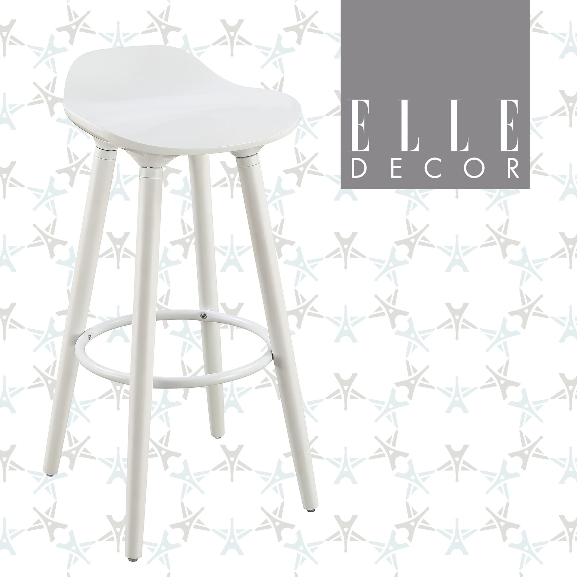 White Curved Seat Mid Century Modern Bar Stool