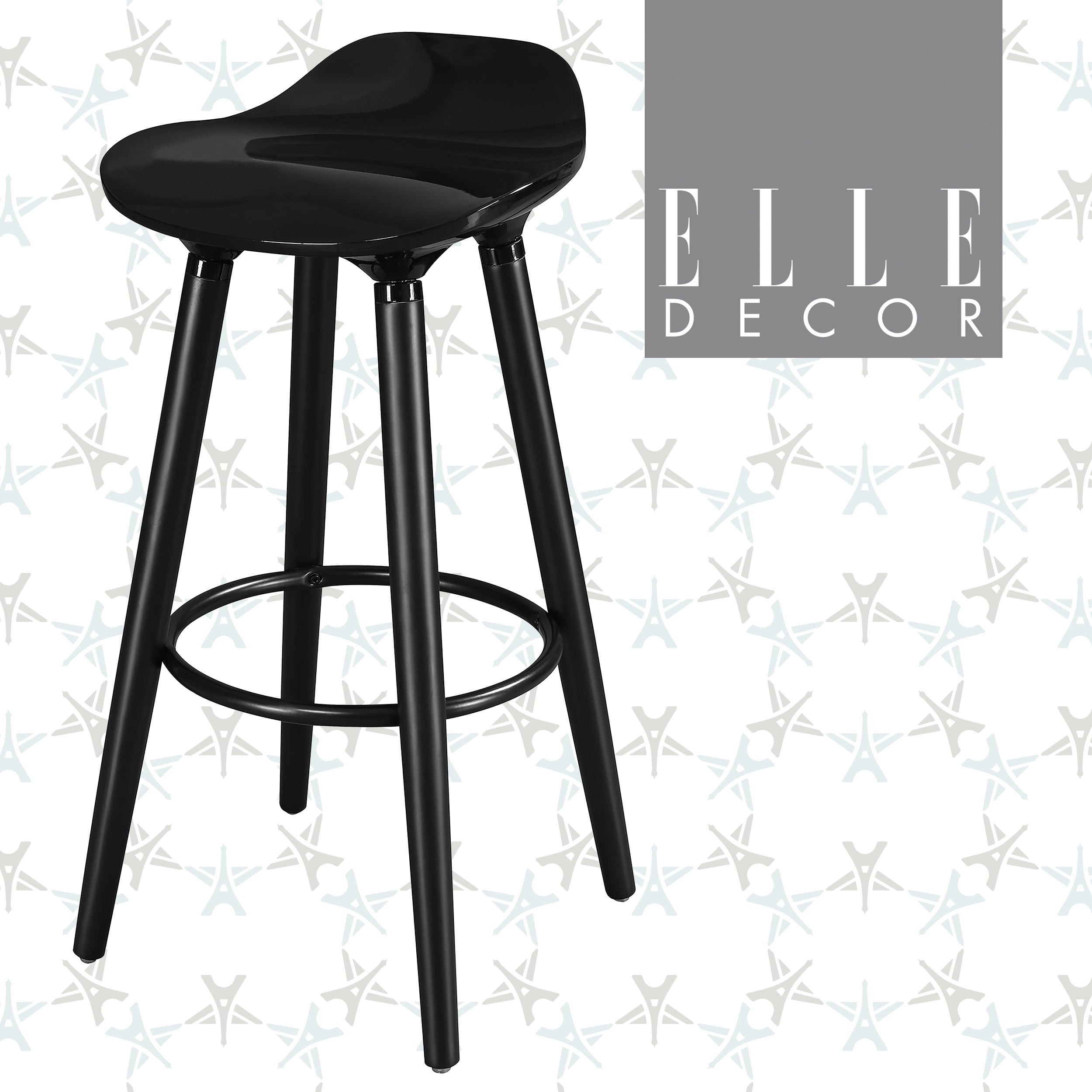 Noir Black Retro Chic Bar Stool with Metal & Wood Accents